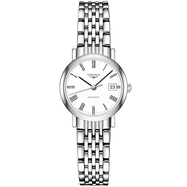 Longines Elegant 25mm White Roman Dial Ladies Automatic Bracelet Watch - Berry's Jewellers