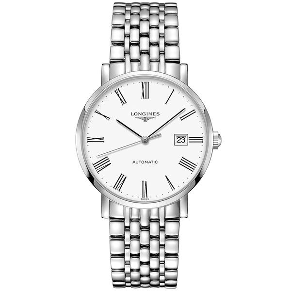 Longines Elegant 39mm White Roman Dial Automatic Bracelet Watch - Berry's Jewellers