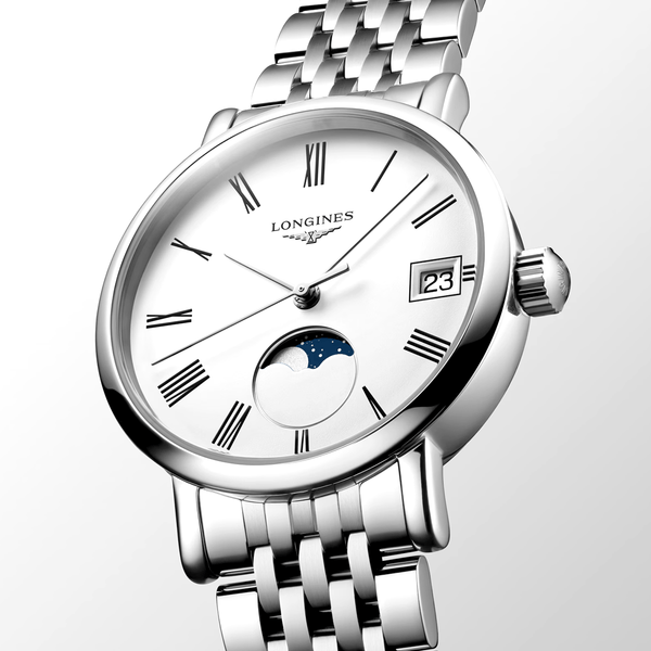Longines Elegant Moonphase 30mm White Dial Ladies Bracelet Watch - Berry's Jewellers