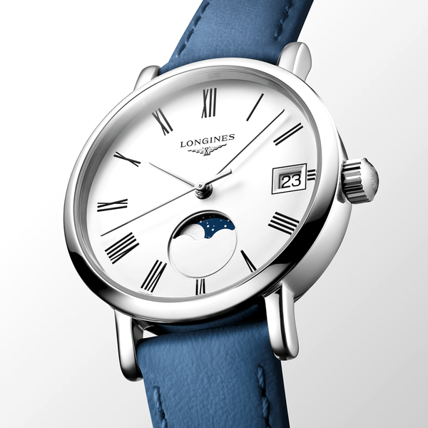 Longines Elegant Moonphase 30mm White Dial Ladies Strap Watch - Berry's Jewellers