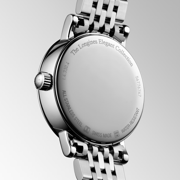 Longines Elegant Moonphase 30mm White Mother of Pearl Dial Bracelet Watch - Berry's Jewellers