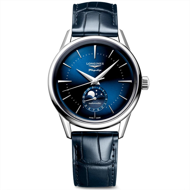 Longines Flagship Heritage 38.5mm Blue Sunray Dial Leather Strap Watch - Berry's Jewellers