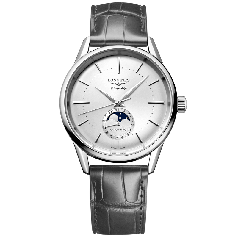 Longines Flagship Heritage 38.5mm Moon-Phase Automatic Strap Watch - Berry's Jewellers