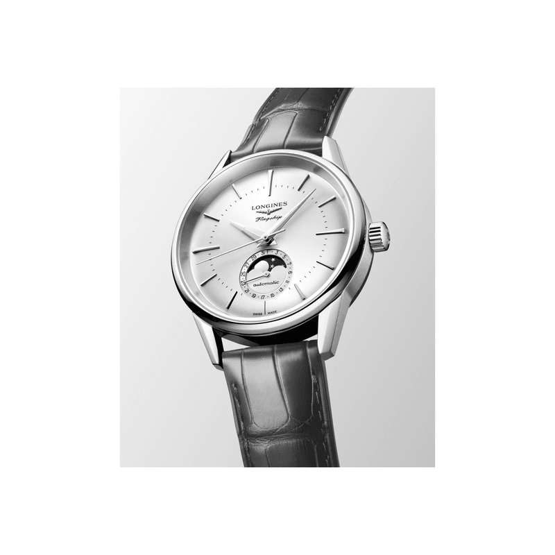 Longines Flagship Heritage 38.5mm Moon-Phase Automatic Strap Watch - Berry's Jewellers