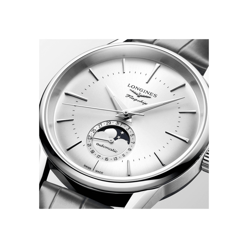 Longines Flagship Heritage 38.5mm Moon-Phase Automatic Strap Watch - Berry's Jewellers