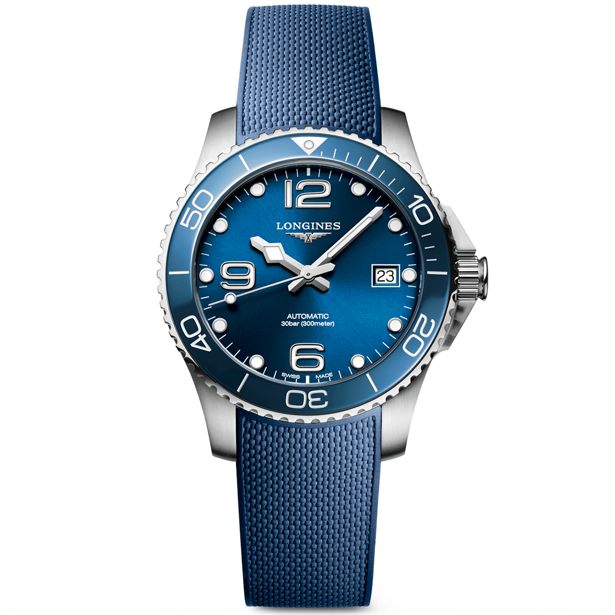Longines HydroConquest 39mm Blue Dial Automatic Rubber Strap Watch - Berry's Jewellers