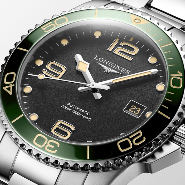 Longines HydroConquest 41mm Black Dial & Green Bezel Men's Bracelet Watch - Berry's Jewellers