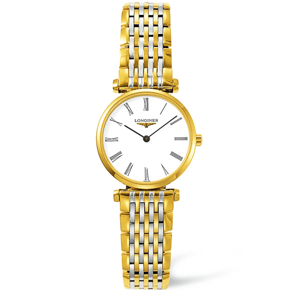 Longines La Grande Classique Steel and Gold PVD White Roman Dial Ladies Bracelet Watch - Berry's Jewellers