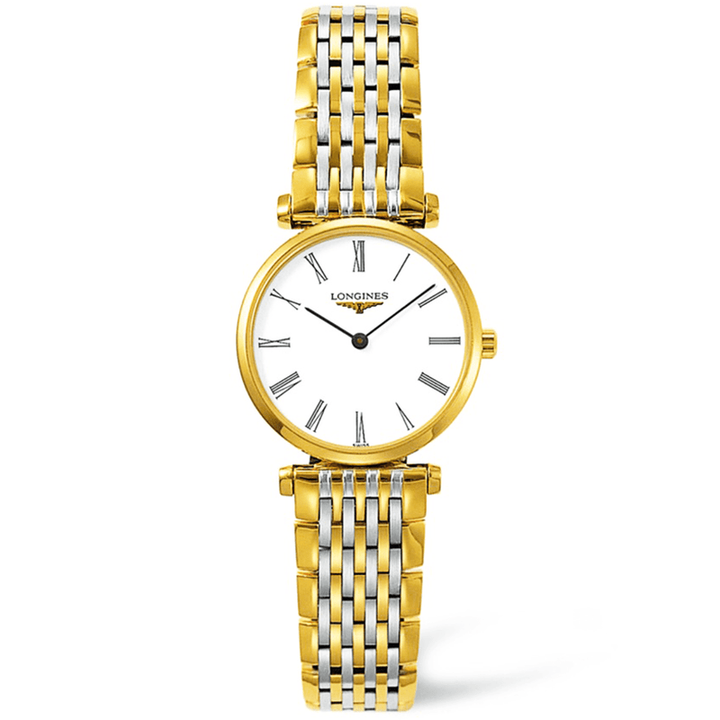Longines La Grande Classique Steel and Gold PVD White Roman Dial Ladies Bracelet Watch - Berry's Jewellers