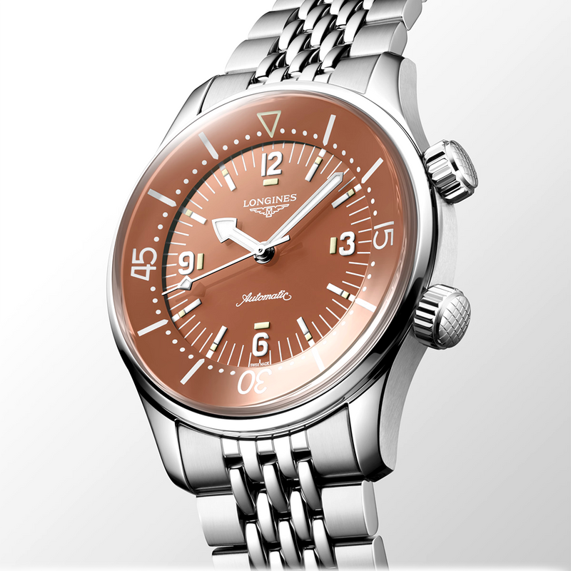 Longines Legend Diver 39mm Terracotta Dial Men's Automatic Bracelet Watch - Berry's Jewellers
