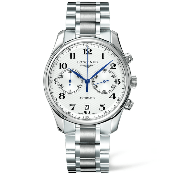 Longines Master Chronograph 40mm Silver Arabic Dial Automatic Bracelet Watch - Berry's Jewellers