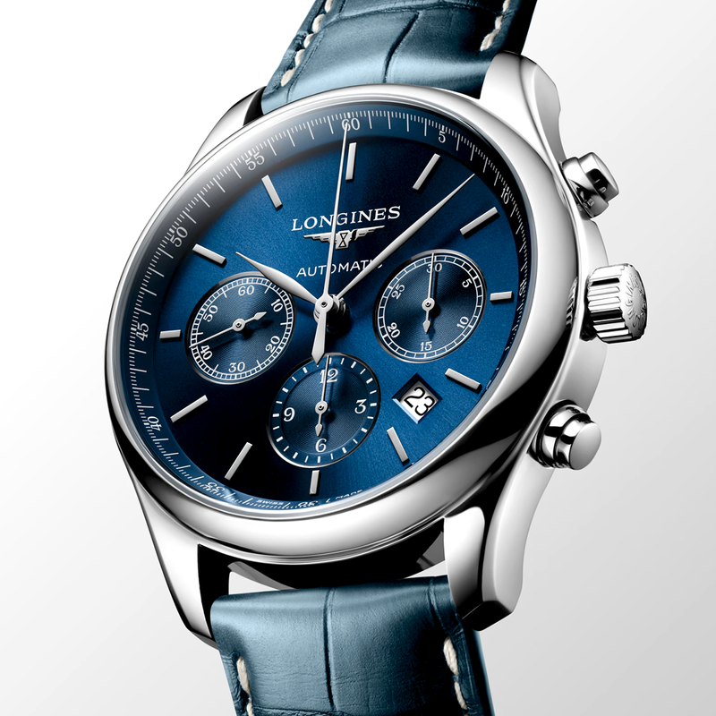 Longines Master Collection Chronograph 42mm Blue Dial Strap Watch - Berry's Jewellers