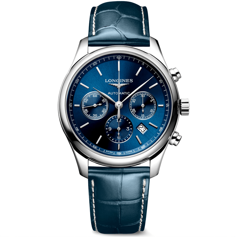 Longines Master Collection Chronograph 42mm Blue Dial Strap Watch - Berry's Jewellers