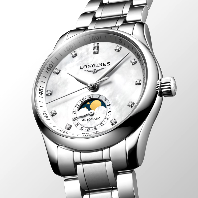 Longines Master Collection Moonphase 34mm Diamond Dial Bracelet Watch - Berry's Jewellers