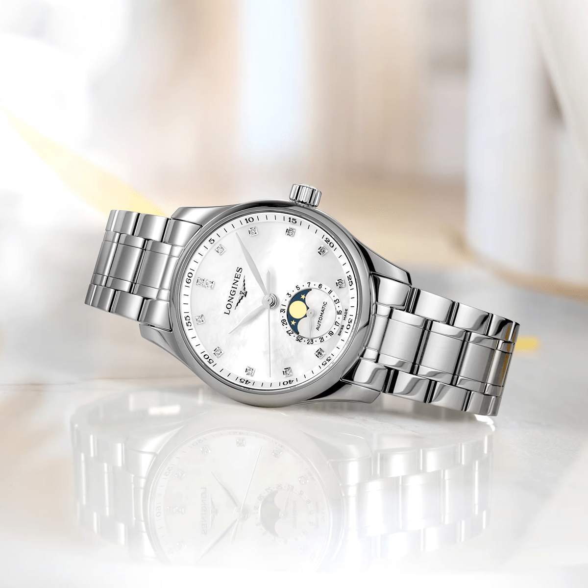 Longines Master Collection Moonphase 34mm Diamond Dial Bracelet Watch - Berry's Jewellers