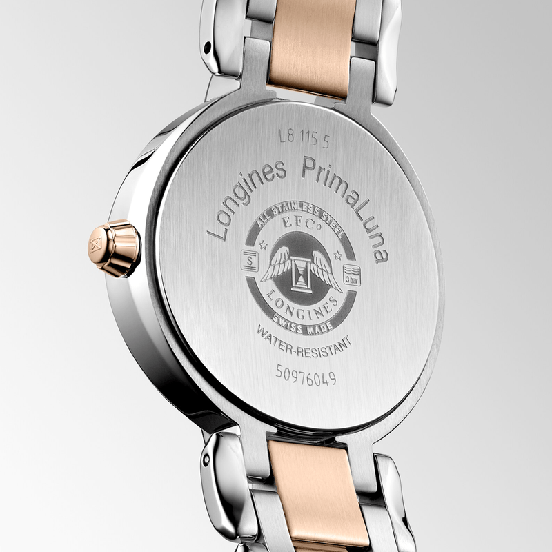 Longines PrimaLuna Moonphase 30.5mm Two-Tone Taupe Dial Ladies Watch - Berry's Jewellers