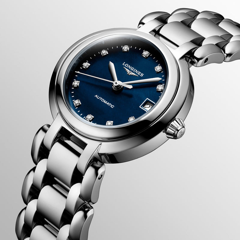 Longines PrimaLuna Steel Ladies Blue Mother of Pearl Dial Quartz Watch - Berry's Jewellers