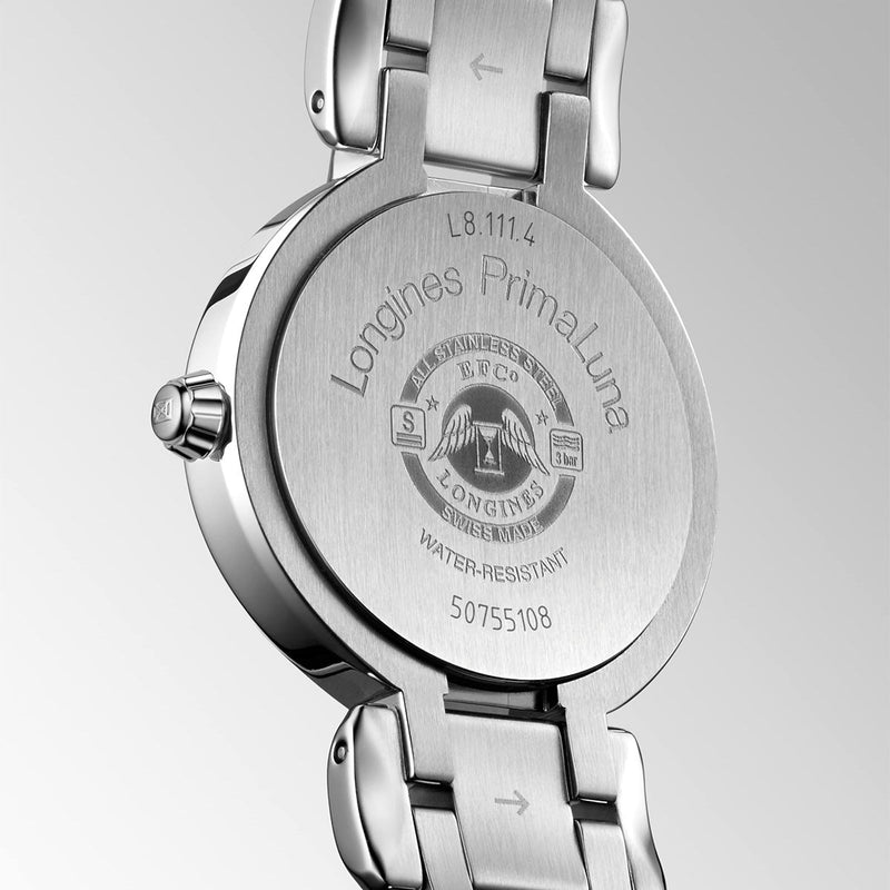 Longines PrimaLuna Steel Ladies Blue Mother of Pearl Dial Quartz Watch - Berry's Jewellers