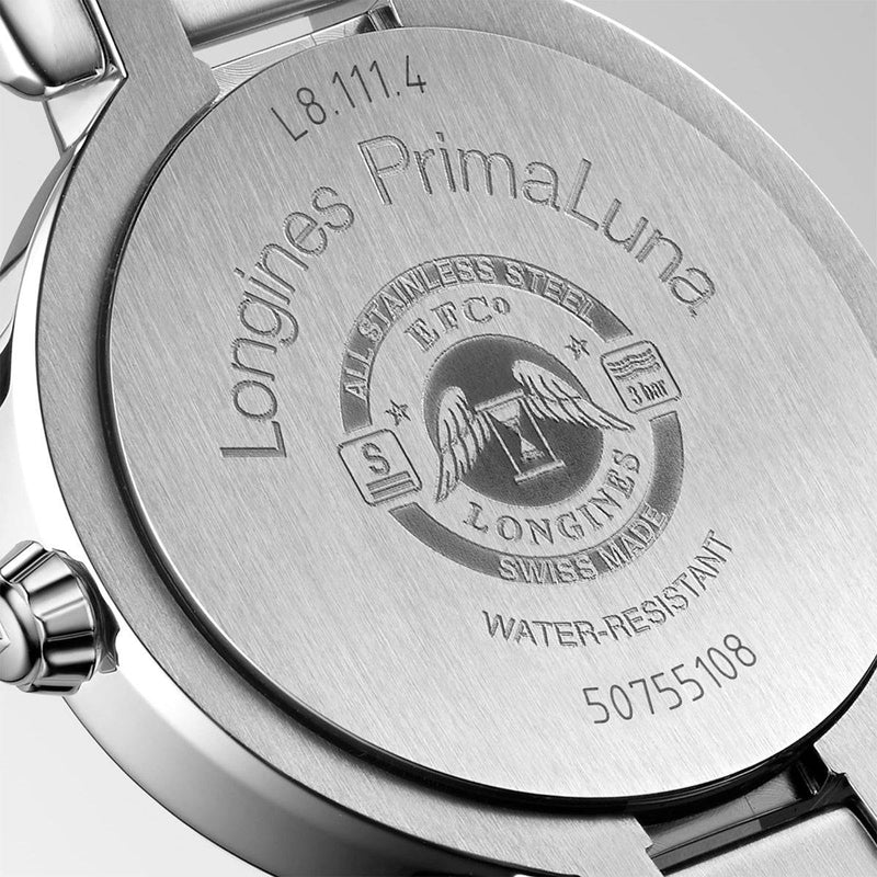 Longines PrimaLuna Steel Ladies Blue Mother of Pearl Dial Quartz Watch - Berry's Jewellers