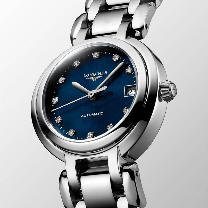 Longines PrimaLuna Steel Ladies Blue Mother of Pearl Dial Quartz Watch - Berry's Jewellers