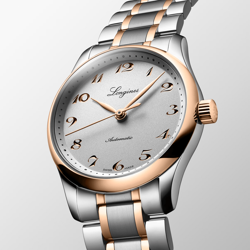 Longines Spirit 34mm Silver Dial Automatic Steel and Rose Gold Bracelet Watch - Berry's Jewellers
