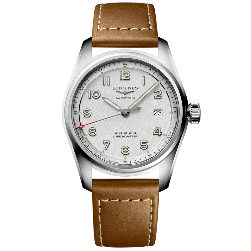 Longines Spirit 40mm Silver Dial Men's Automatic Leather Strap Watch