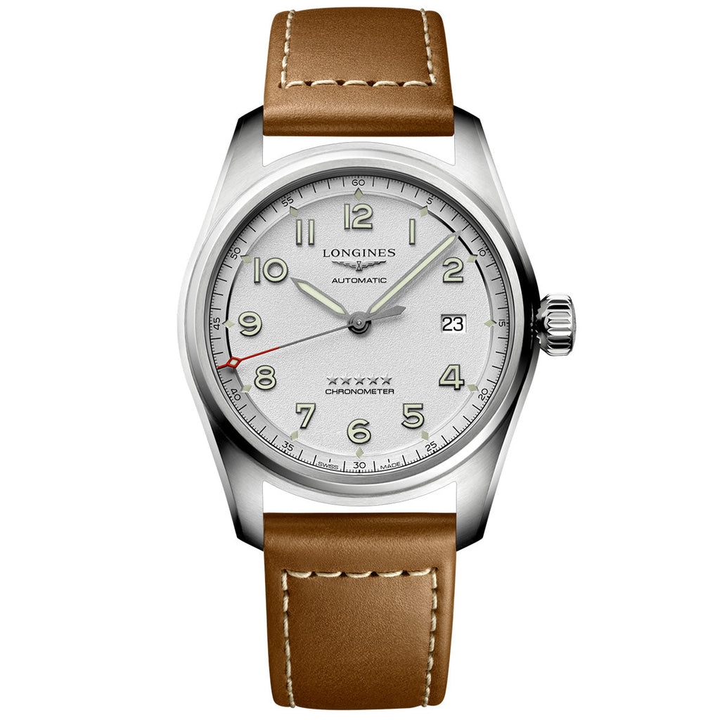 Longines Spirit 40mm Silver Dial Men's Automatic Leather Strap Watch