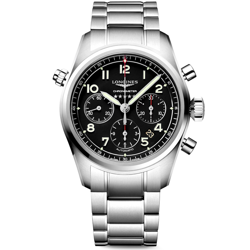 Longines Spirit Chronograph 42mm Black Dial Automatic Bracelet Watch - Berry's Jewellers