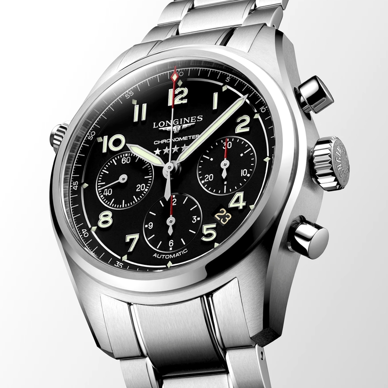 Longines Spirit Chronograph 42mm Black Dial Automatic Bracelet Watch - Berry's Jewellers