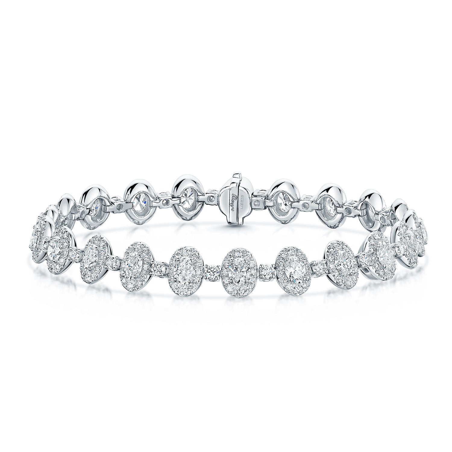 Berry's 18ct White Gold Oval And Round Brilliant Cut Diamond Halo Tennis Bracelet - Berry's Jewellers