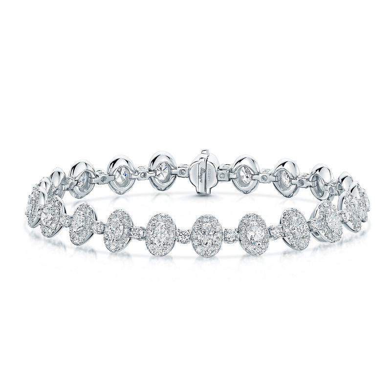 Berry's 18ct White Gold Oval And Round Brilliant Cut Diamond Halo Tennis Bracelet - Berry's Jewellers