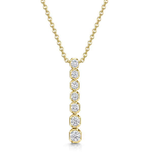 Berry's 18ct Yellow Gold Round Brilliant Cut Diamond Rub Over Set Long Drop Pendant - Berry's Jewellers