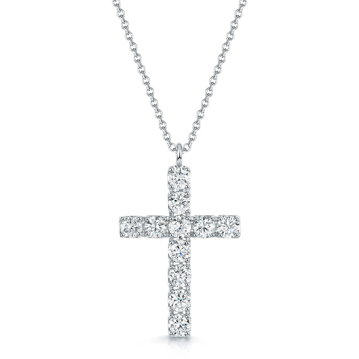 18ct White Gold Round Brilliant Cut Diamond Claw Set Cross Pendant