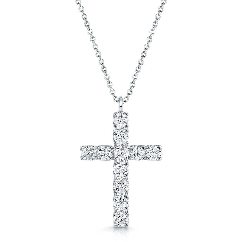 18ct White Gold Round Brilliant Cut Diamond Claw Set Cross Pendant