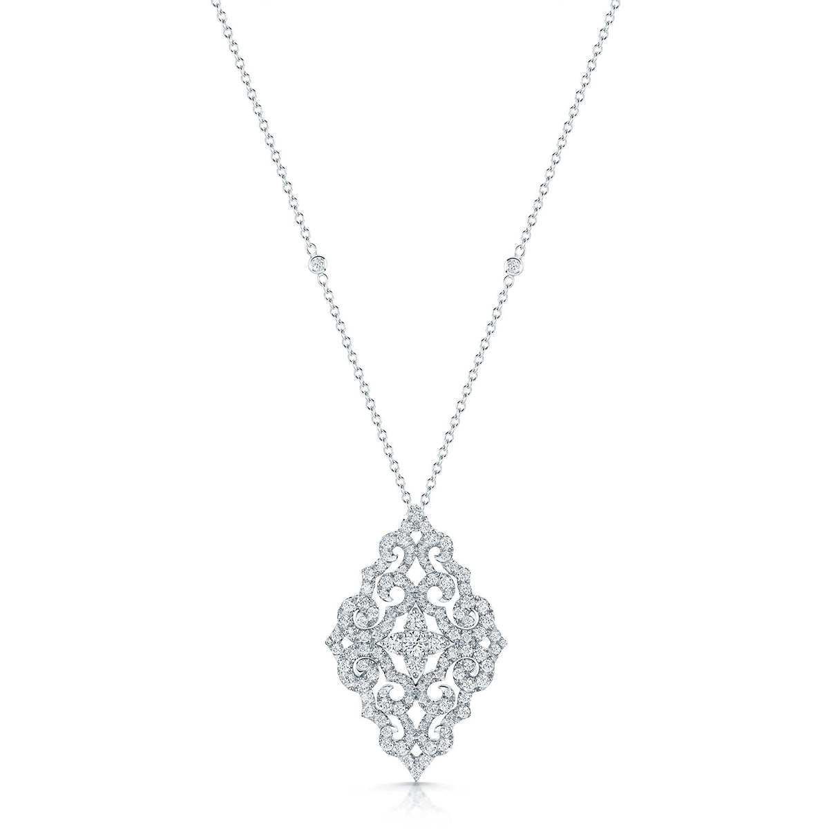 18ct White Gold Diamond Art Deco Design Pendant