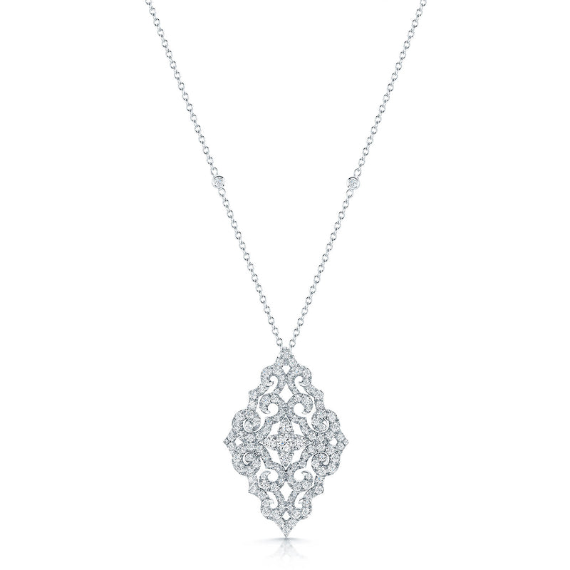 18ct White Gold Diamond Art Deco Design Pendant