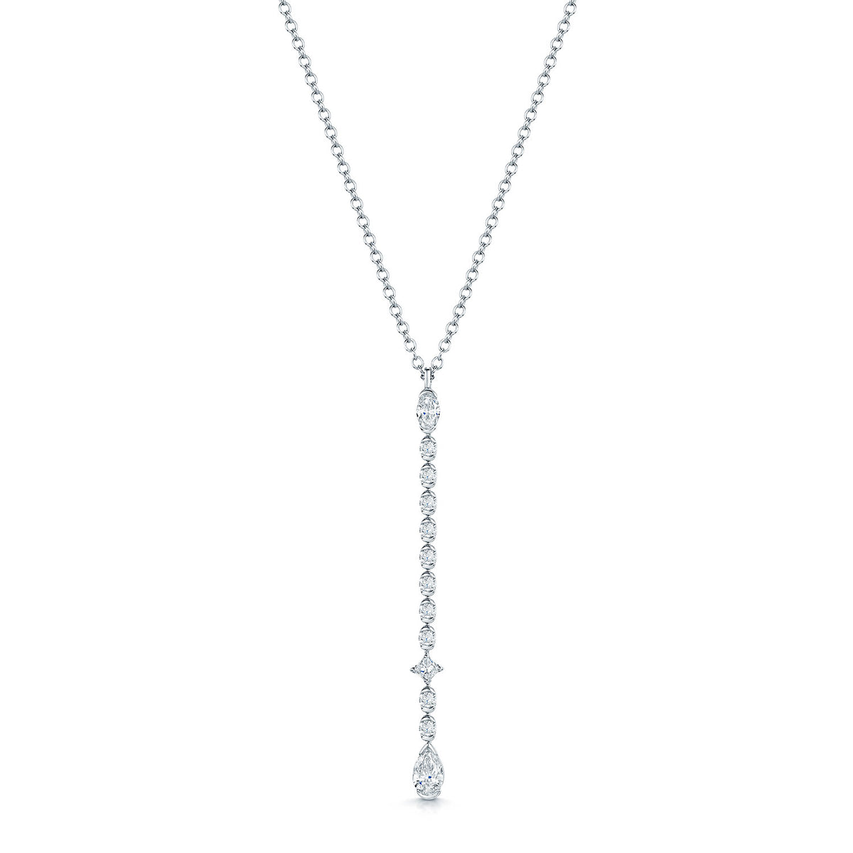18ct White Gold Mixed Cut Diamond Drop Pendant