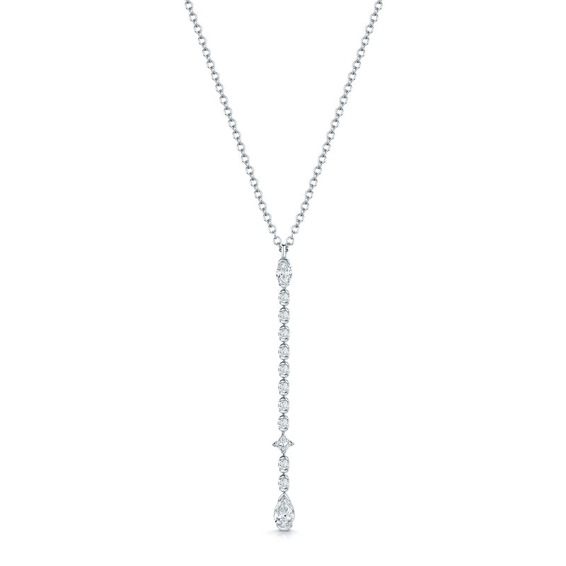 18ct White Gold Mixed Cut Diamond Drop Pendant