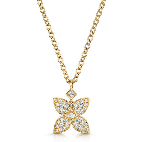 Berry's 18ct Yellow Gold Flower Pendant With Diamond Pave Set Petals - Berry's Jewellers