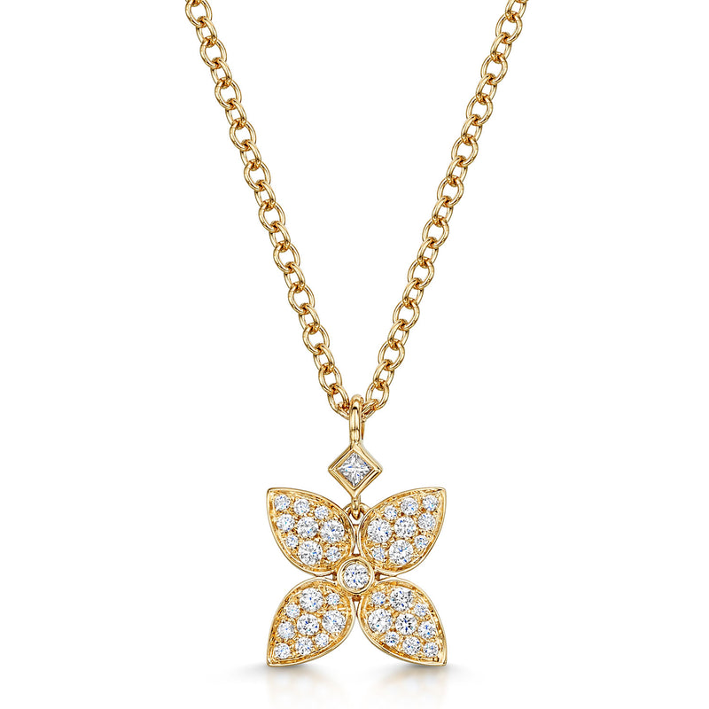 Berry's 18ct Yellow Gold Flower Pendant With Diamond Pave Set Petals - Berry's Jewellers