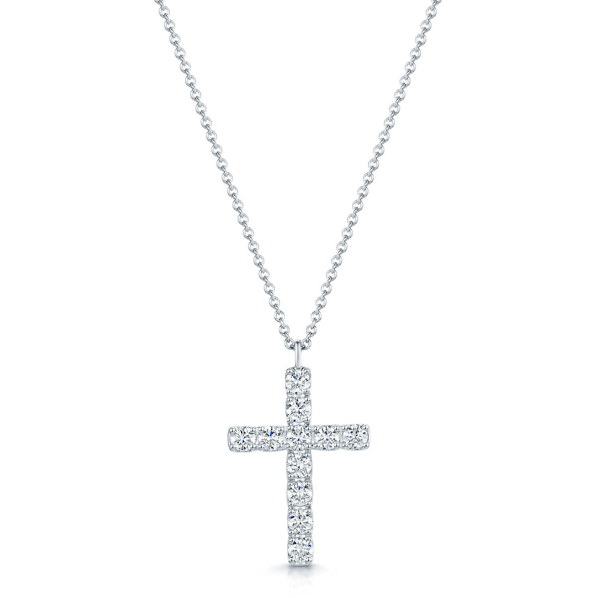 18ct White Gold Round Brilliant Cut Diamond Cross Necklace
