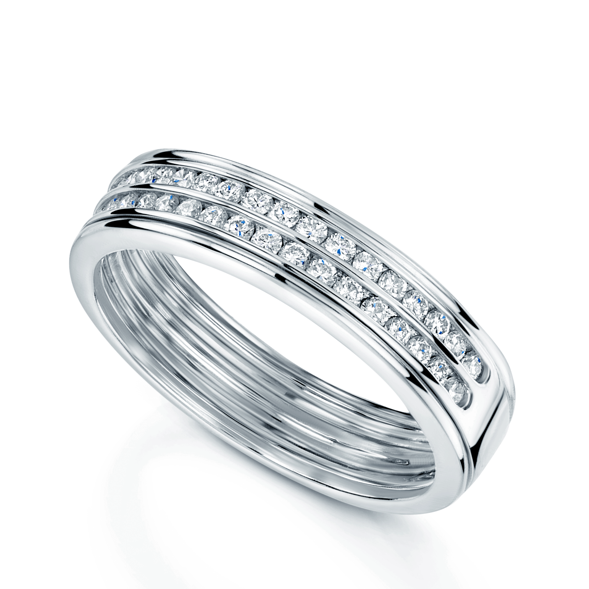 18ct White Gold Diamond Two Row Channel Set Ring