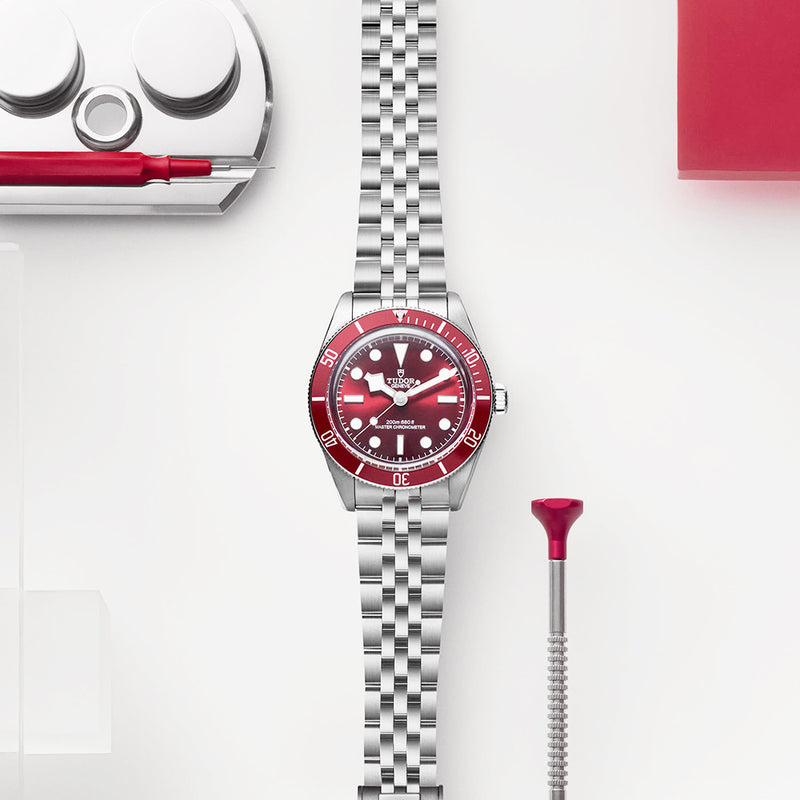 TUDOR Black Bay 58 Burgundy Red Dial & Bezel Five-Link Bracelet Watch - Berry's Jewellers