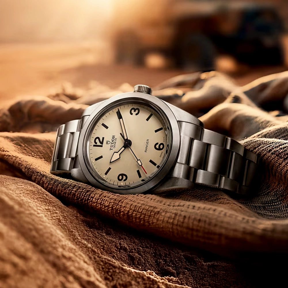 TUDOR Ranger 39mm Beige Domed Dial Mens Automatic Bracelet Watch - Berry's Jewellers