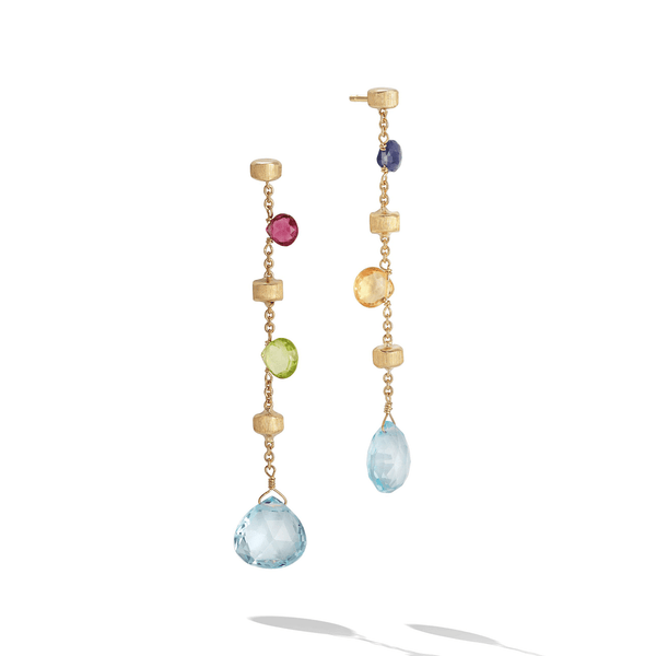 Marco Bicego Paradise 18ct Yellow Gold Multicoloured Long Drop Earrings - Berry's Jewellers