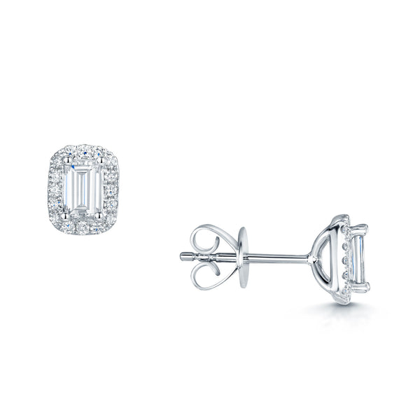 Berry's 18ct White Gold Emerald Cut Diamond Halo Stud Earrings - Berry's Jewellers