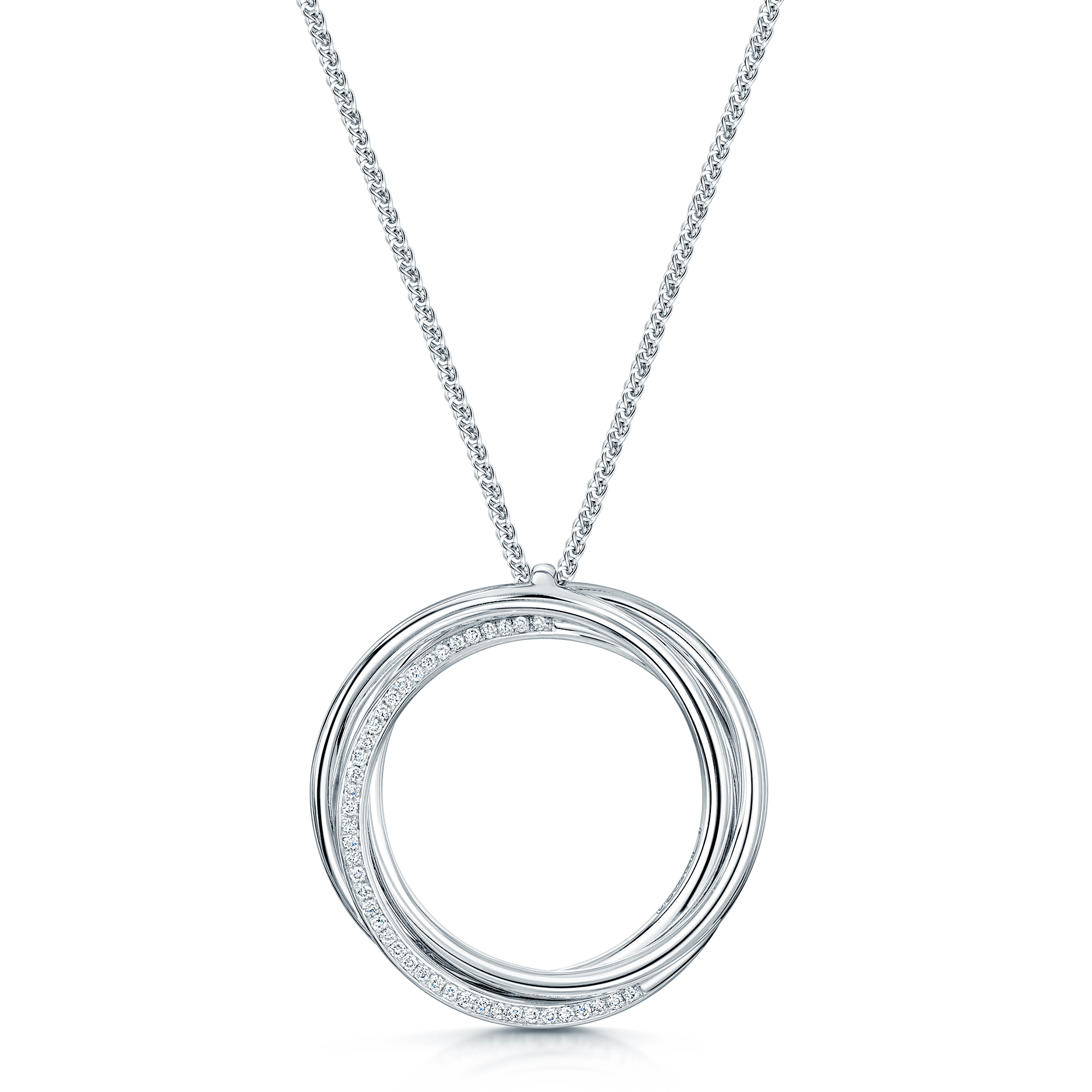 18ct White Gold Diamond And Plain Polished Double Circle Pendant