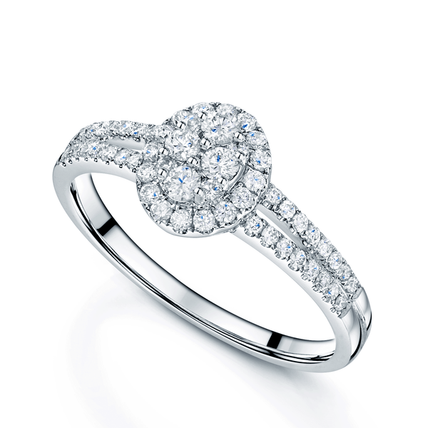 Berry's 18ct White Gold Diamond Cluster Ring With Split Pave Set Shoulders - Berry's Jewellers