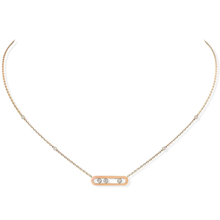 18ct Pink Gold Baby Move Three Diamond Set Necklace