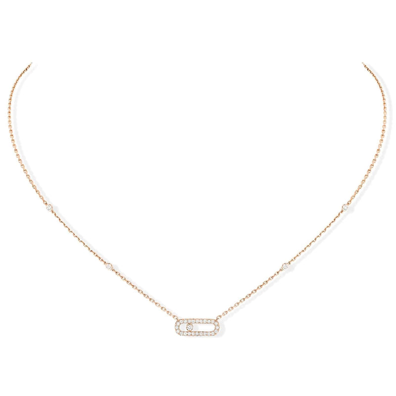 Messika Paris 18ct Pink Gold Move Uno Single Diamond And Pave Set Diamond Necklace - Berry's Jewellers